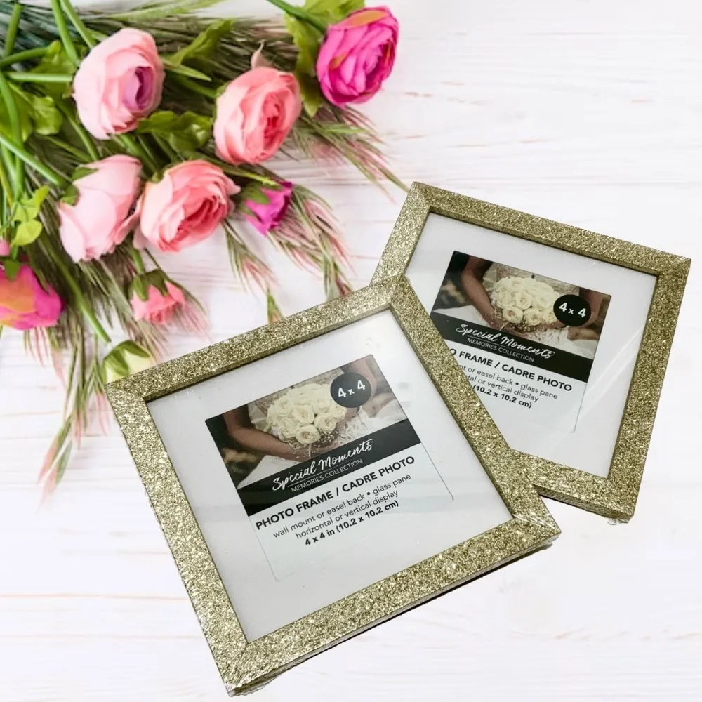 Set of 2  Picture Frames Gold Glitter Photo Frame with Mat Poster Frame